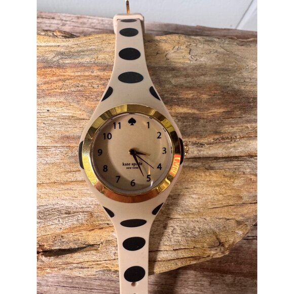 kate spade Accessories - Kate Spade New York Beige & Black Polka Dot Silicone Watch With Gold Accents